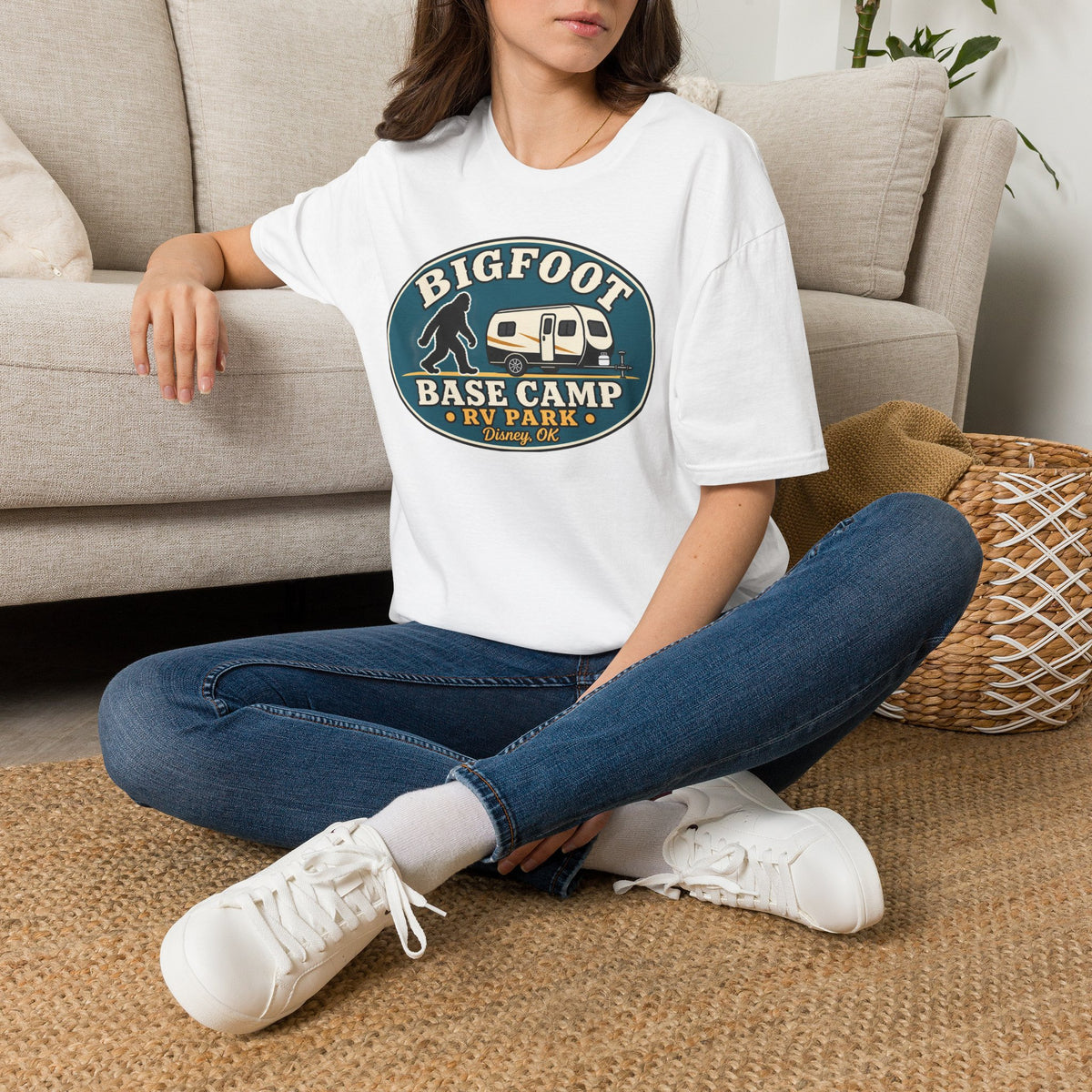 Bigfoot Base Camp RV Park T-Shirt | Sasquatch Camping Graphic