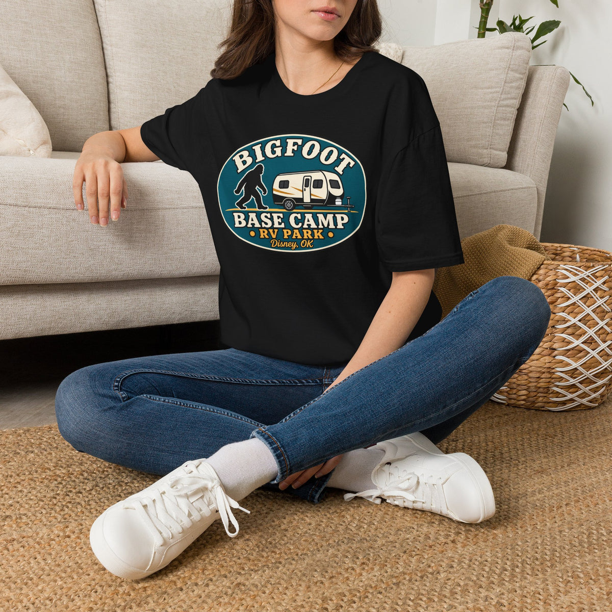 Bigfoot Base Camp RV Park T-Shirt | Sasquatch Camping Graphic