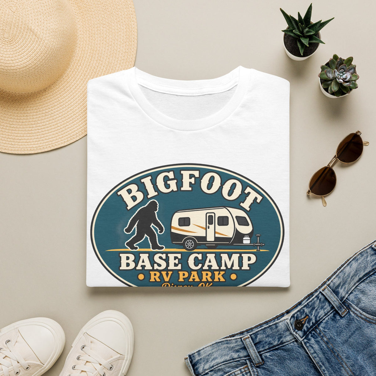 Bigfoot Base Camp RV Park T-Shirt | Sasquatch Camping Graphic