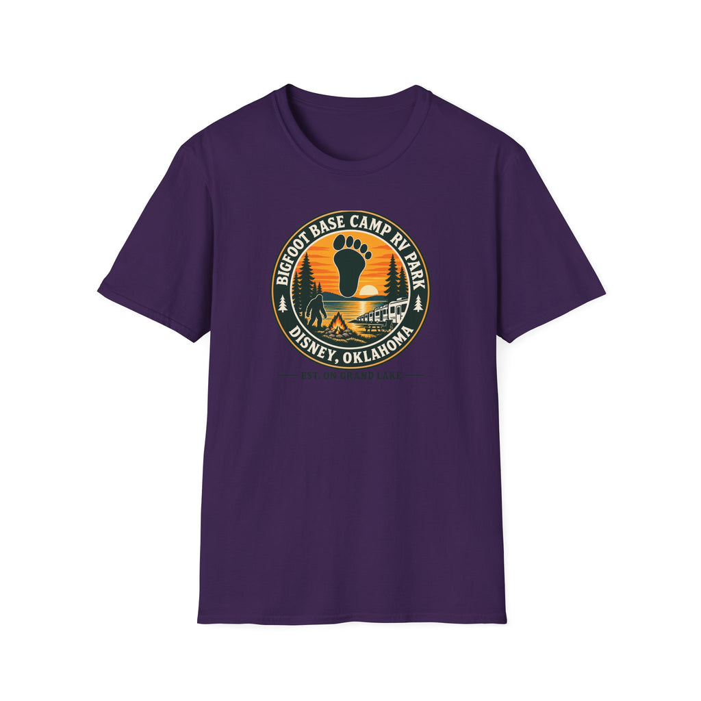 Bigfoot Base Camp RV Park T-Shirt | Sasquatch Camping Badge Shirt