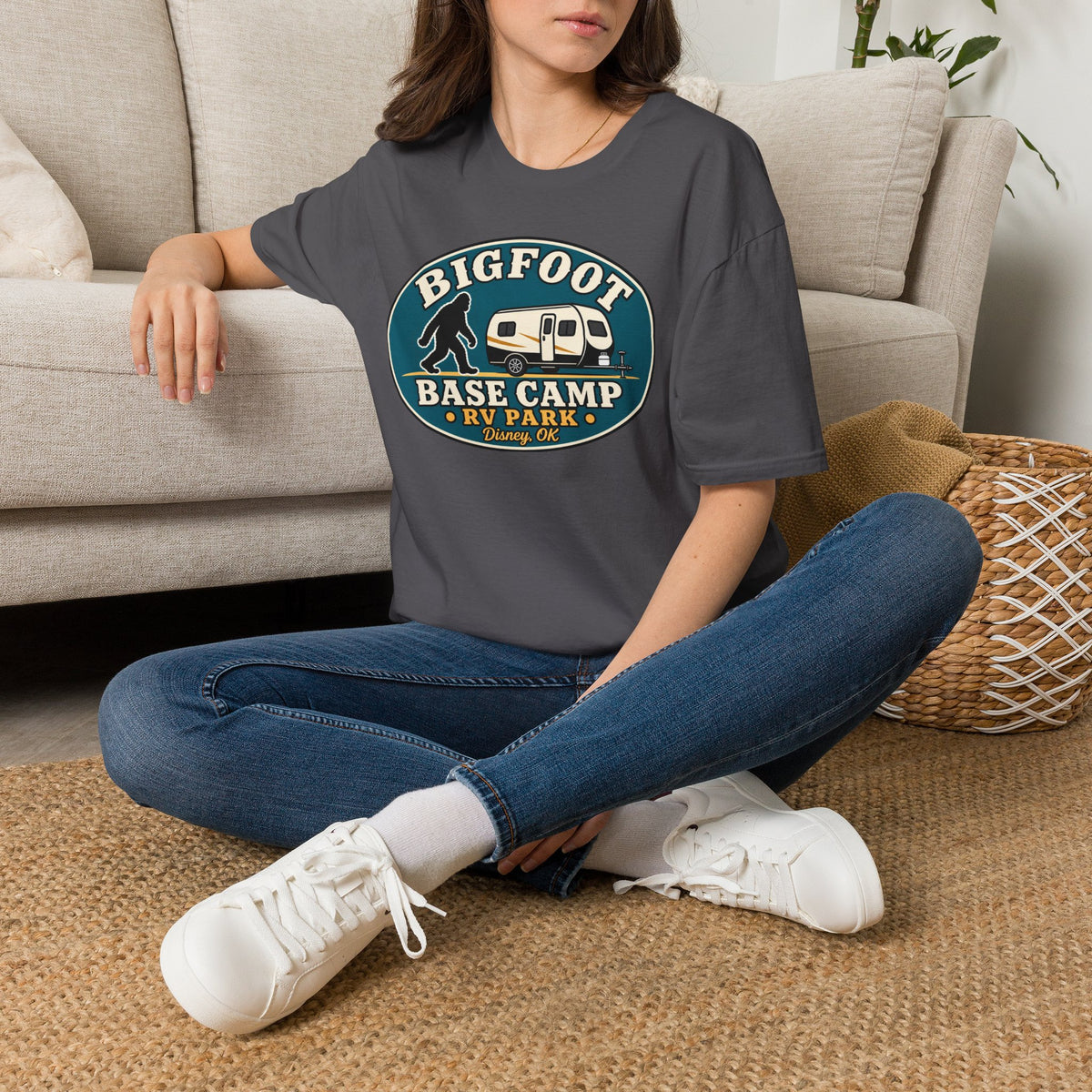 Bigfoot Base Camp RV Park T-Shirt | Sasquatch Camping Graphic
