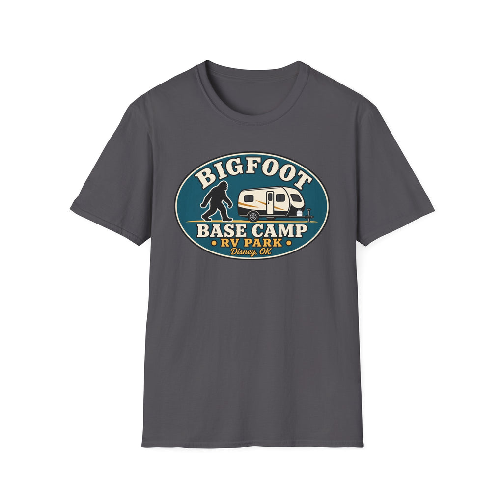 Bigfoot Base Camp RV Park T-Shirt | Sasquatch Camping Graphic