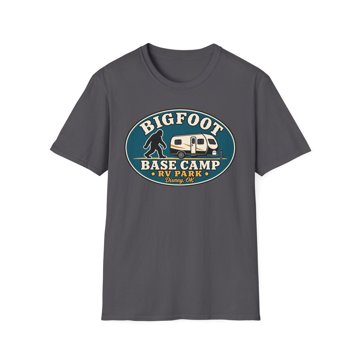 Bigfoot Base Camp RV Park T-Shirt | Sasquatch Camping Graphic