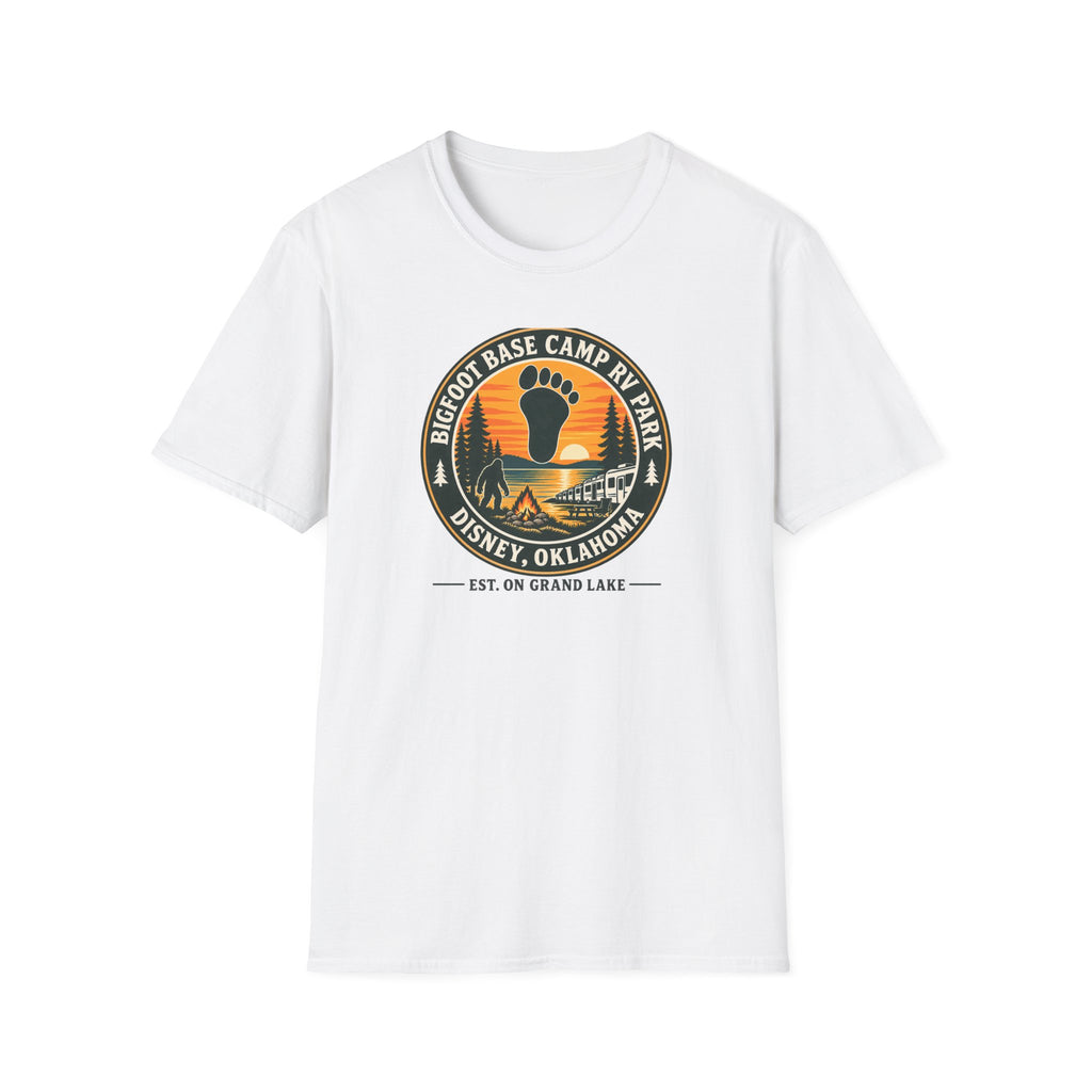 Bigfoot Base Camp RV Park T-Shirt | Sasquatch Camping Badge Shirt