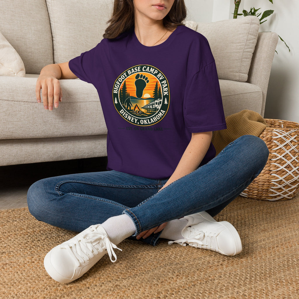 Bigfoot Base Camp RV Park T-Shirt | Sasquatch Camping Badge Shirt