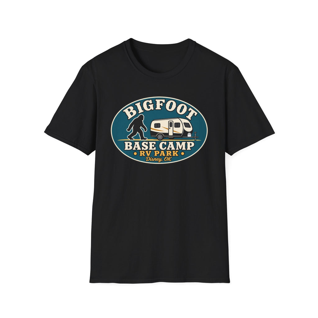 Bigfoot Base Camp RV Park T-Shirt | Sasquatch Camping Graphic