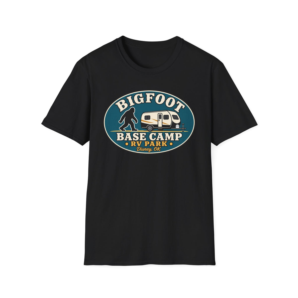 Bigfoot Base Camp RV Park T-Shirt | Sasquatch Camping Graphic