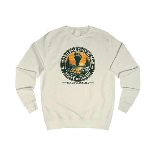 Bigfoot Base Camp RV Park Sweatshirt | Retro Sunset Sasquatch Oklahoma Camp