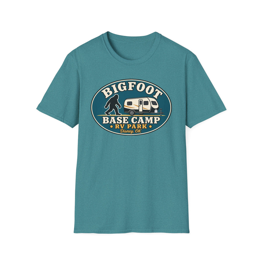 Bigfoot Base Camp RV Park T-Shirt | Sasquatch Camping Graphic