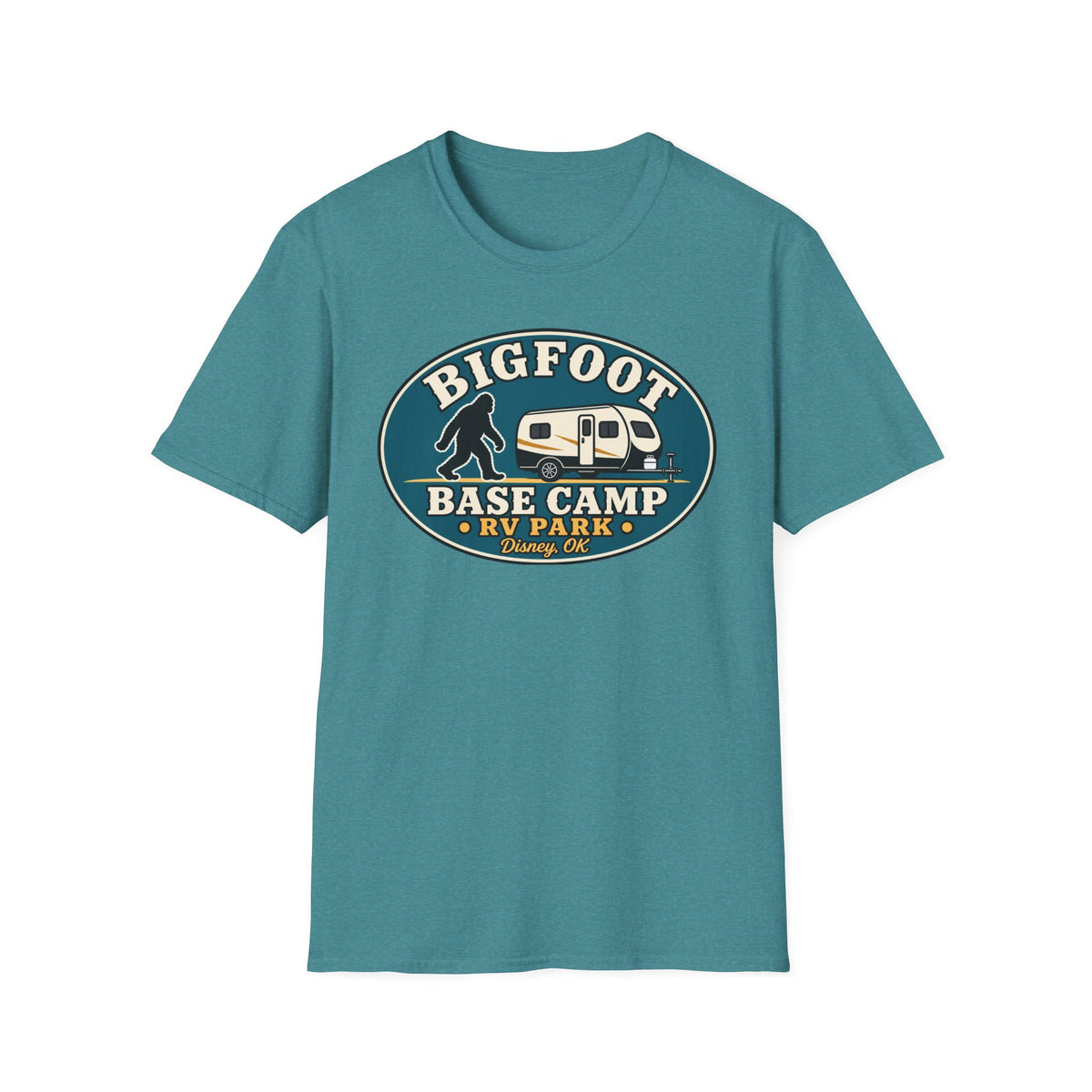Bigfoot Base Camp RV Park T-Shirt | Sasquatch Camping Graphic