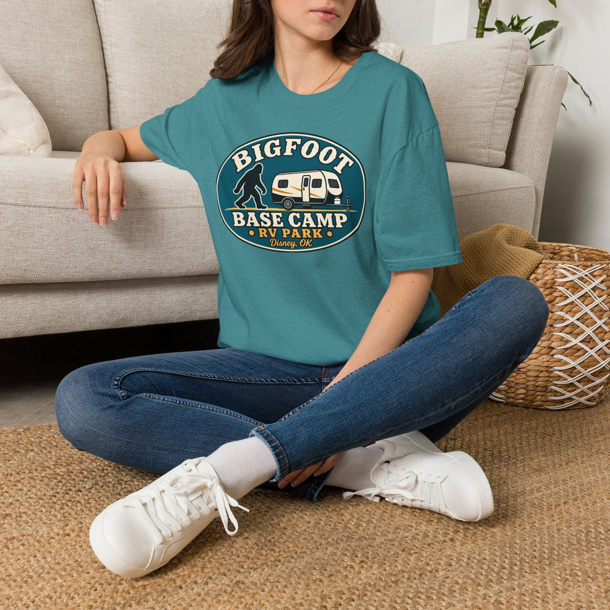 Bigfoot Base Camp RV Park T-Shirt | Sasquatch Camping Graphic