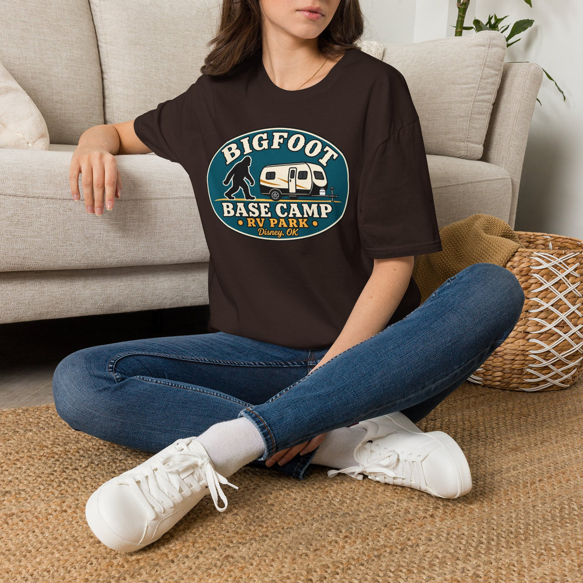 Bigfoot Base Camp RV Park T-Shirt | Sasquatch Camping Graphic