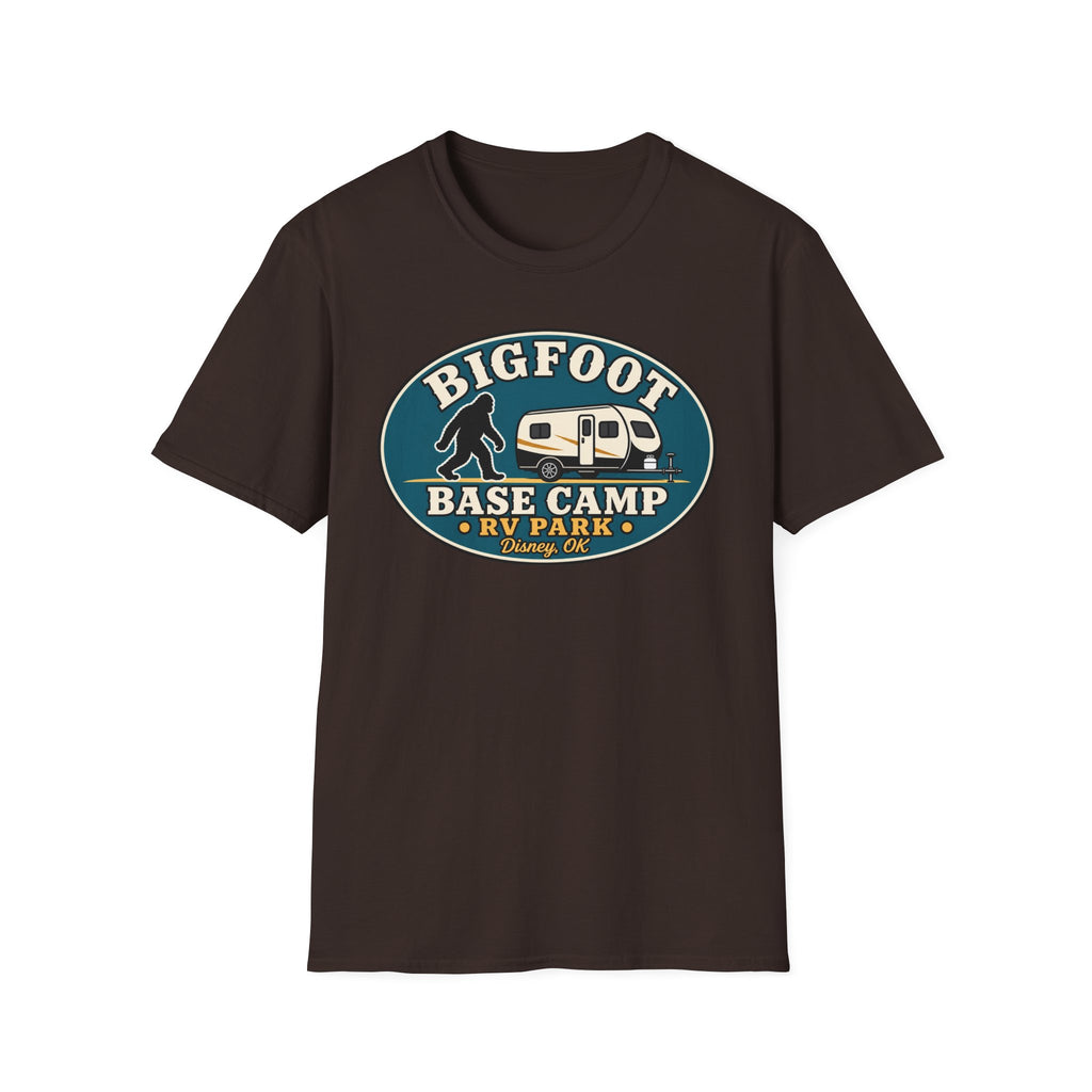 Bigfoot Base Camp RV Park T-Shirt | Sasquatch Camping Graphic